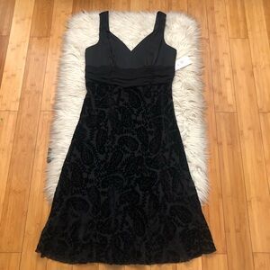 Bandolino Jacquard Paisley Satin Ruched Black Sleeveless Cocktail Dress size 10